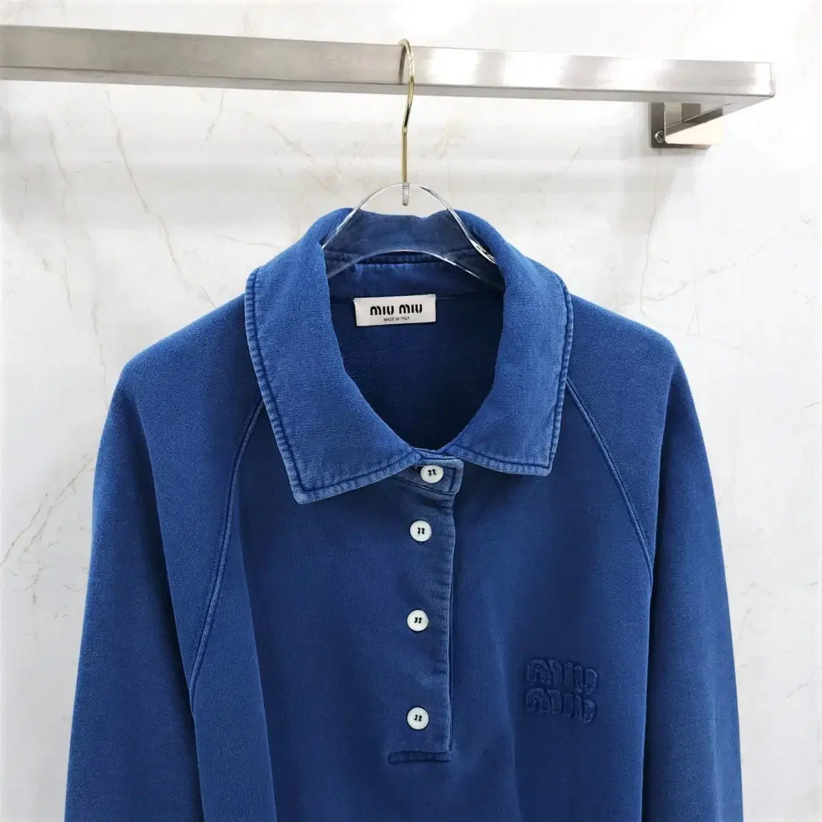 MIU MIU ミュウミュウ　ポロスウェット XS / ミュウミュウブルーコットンポロスウェットシャツ MJL914